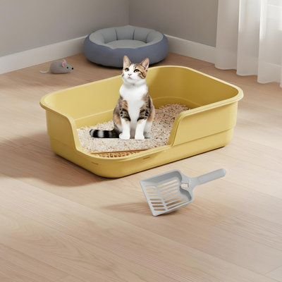 Très grand bac à litière semi-fermé à entrée haute pour chats âgés, jaune