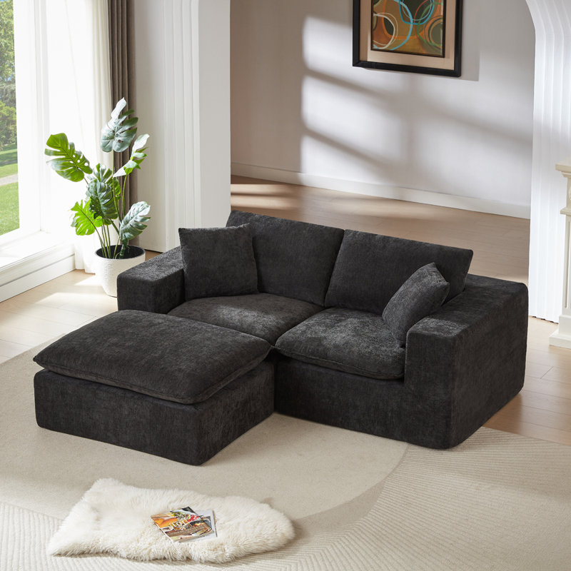 Canapé modulaire rembourré de 78,74 po de largeur, Chenille noir