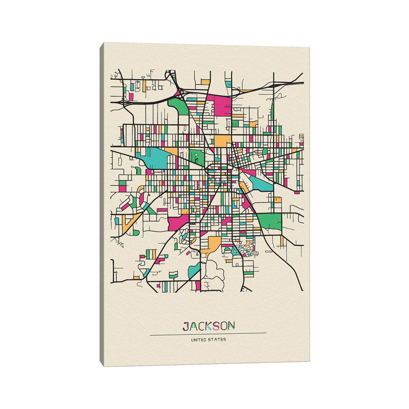 Jackson, Michigan Map by Ayse Deniz Akerman - Wrapped Canvas Gallery-Wrapped Canvas Giclée