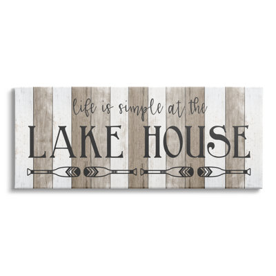 " Life's Simple At Lake House Sign Rustic Pattern " Graphic Art Print