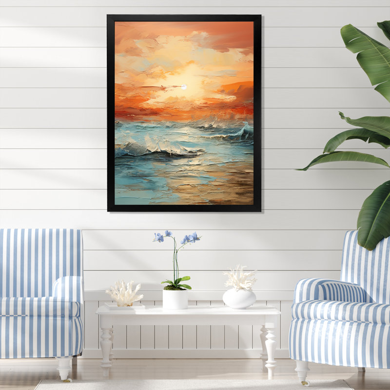 «Bold Beach Sunset Scenery IV», reproduction sur toile, Cadre simple noir, H 20 po x l 12 po x P 1 po