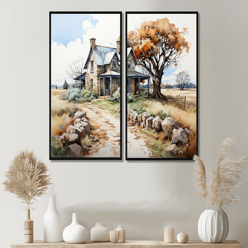 «Farmhouse Patterns An II - Farm Large Wall Art, lot de 2», 32" H x 32" W, Impression encadrée flottante, Black