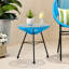 Table d'appoint bleue avec surface en verre trempé lisse, 17,41 po x 17,41 po x 17,76 po, plateau de mobilier d'extérieur fabriqué à la main, accessoire