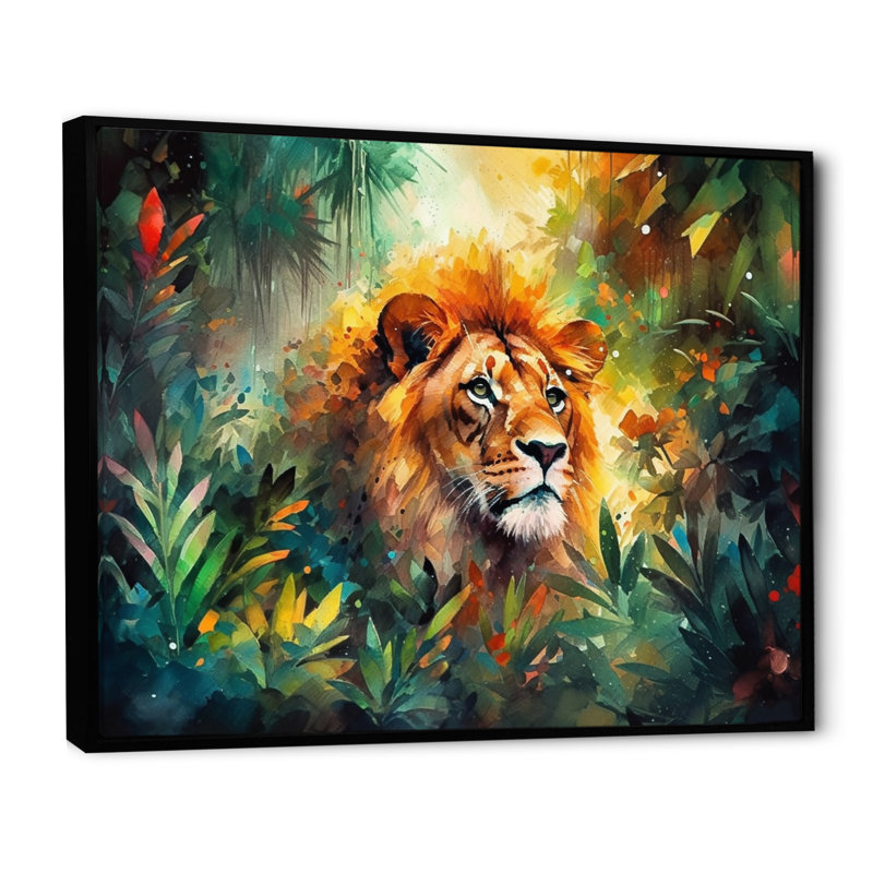 Portrait de lion coloré II - animaux, impression d'art mural, H 30 po x l 40 po x P 1,5 po, Toile avec cadre flottant noir