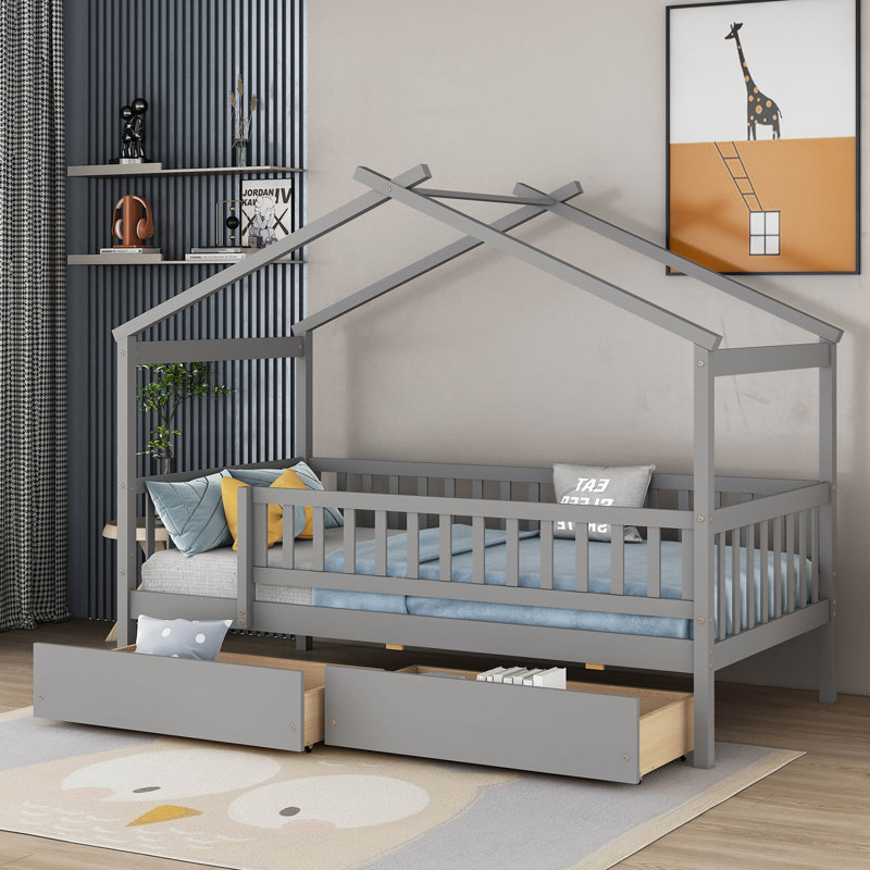 Lit de rangement en bois Terral, Simple, gris