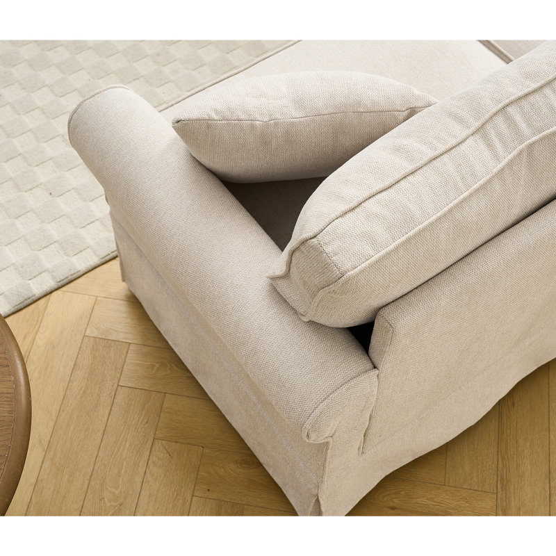Canapé modulaire convertible de 5 places en forme de L beige recouvert de tissu doux et de fabrication en forme de canapé, coussins réversibles à accoudoirs roulés mi-moelleux