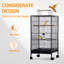 Spacious Metal Bird Cage with Open Top – Removable Rolling Stand, Slide-Out Tray, Wooden Perches, Feeder Cups – Ideal for Parrots, Cockatiels, Lovebirds, Finches, Pigeons, Black, 45.5×45.5×100.5cm