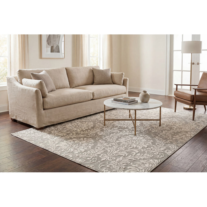 Tapis gris clair à motif floral Tyngsborough, Rectangle 2 pi x 3 pi 11 po