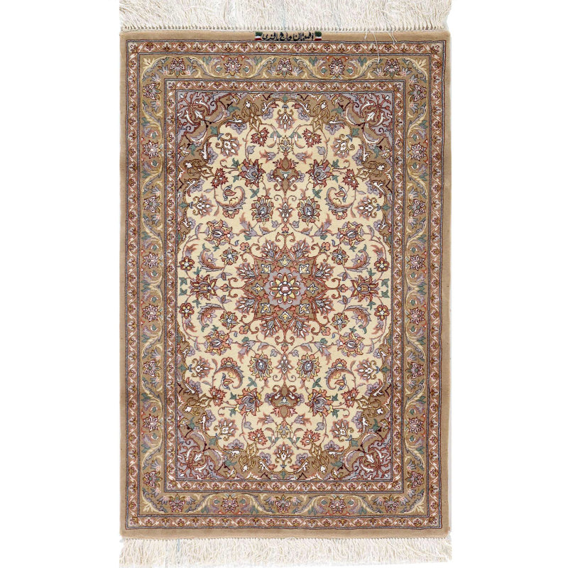 Tapis oriental beige en soie / brun / mauve Kutay