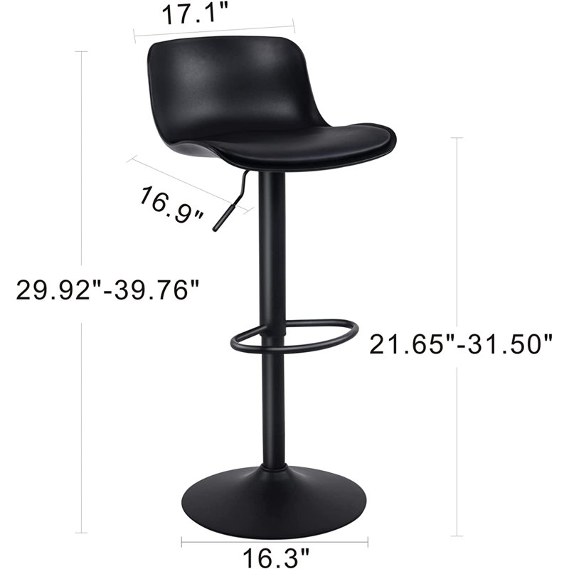 Harjyot Modern Swivel Adjustable Height Bar Stool with Backrest Footrest for Kitchen Island Bar Counter, Black, 2