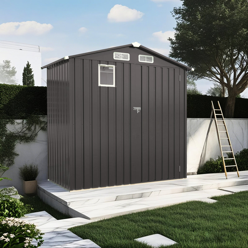 Gray 6X 3.5Ft Metal Tool Shed With Clear Window And Ventilation Holes, Suitable For Balcony Courtyard Corners, Fast & Easy Installation Peaked Roof Watertight Design, Multi - Scenario Use As Small ,