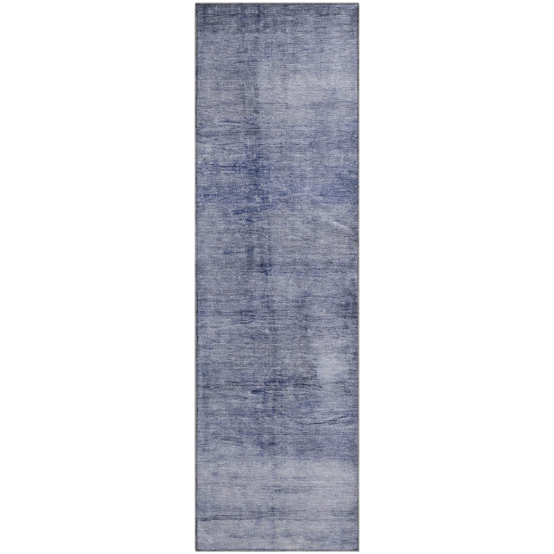 Tapis bleu marine Cerrito AMF608 lavable à la machine de qualité supérieure, Tapis de couloir 2 pi 3 po x 7 pi 6 po