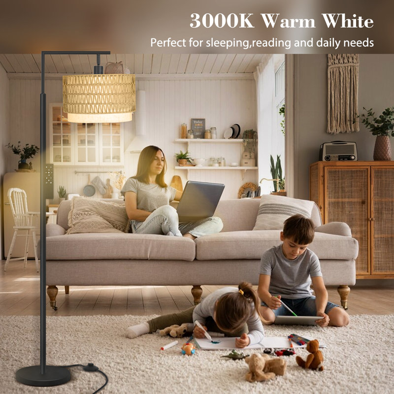 Arched/arc Floor Lamp With Remote Control, Dimmable Bulb Included, Matte Black