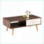 Table basse de salon en noyer avec tiroirs, pieds robustes en bois massif - L 41 po x l 21 po x H 16 po