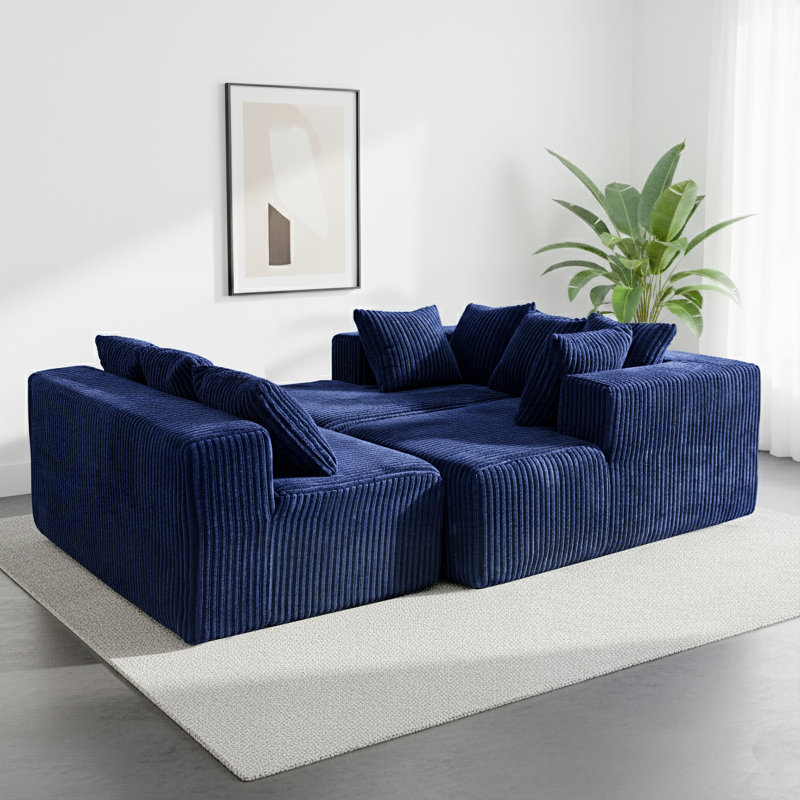 Contemporary Sofa with Luxurious Long-Pile Fabric and Ergonomic Design for Ultimate Comfort and Style, Blue Chenille