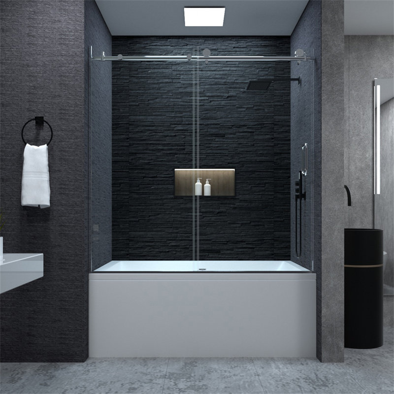 Porte de baignoire coulissante sans cadre l 58 à 60 po x H 60 po