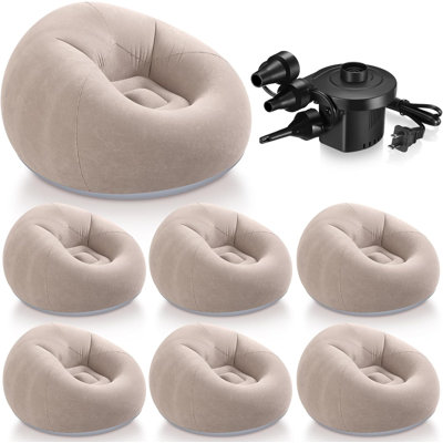 Ensemble de 6 chaises longues gonflables pour adultes avec pompe à air électrique, pliable (couleur café)