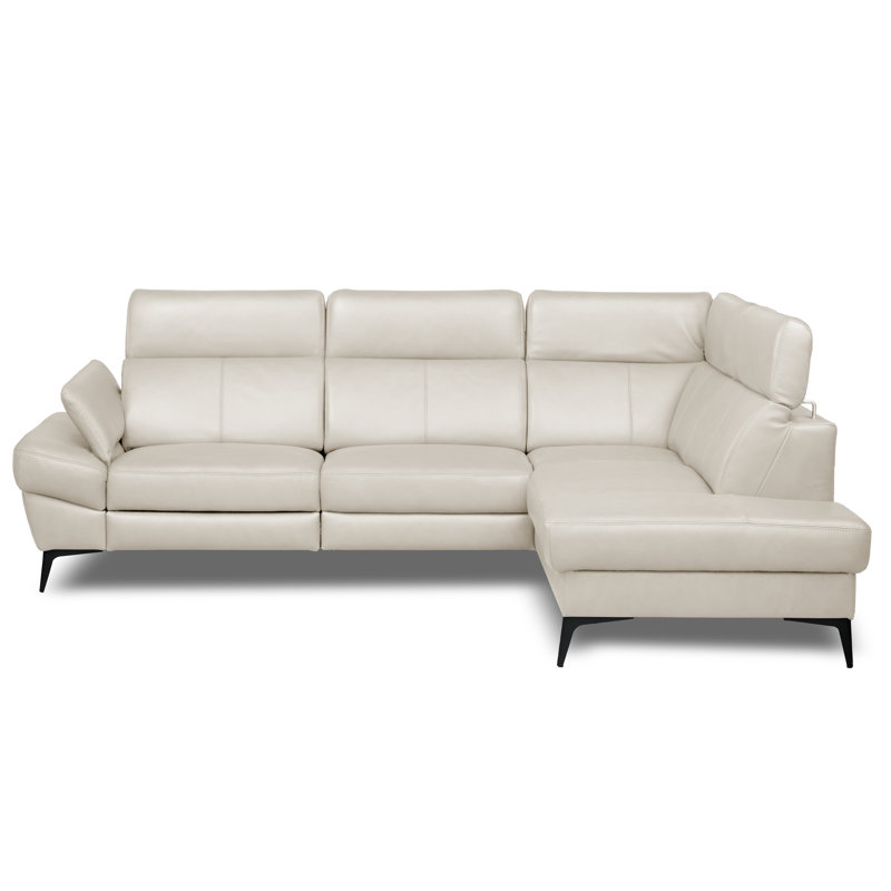 Genuine Leather Reclining Corner Sofa with Adjustable Headrests and Adjustable Armrest and Storage, Right Hand Facing, Cream