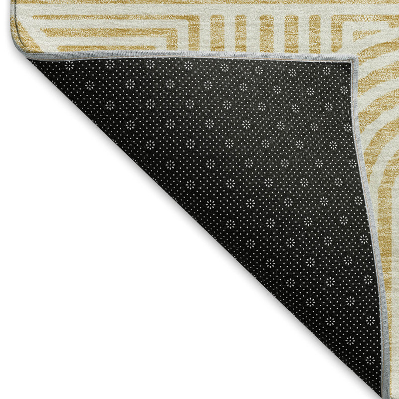Premium Machine Washable Prisco Gold Rug, Rectangle 1'8" x 2'6"