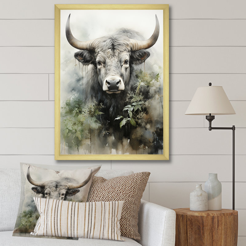 «Keileigh Asian Art Cow Sumi VI», reproduction, H 20 po x l 12 po x P 1 po, Encadrement doré