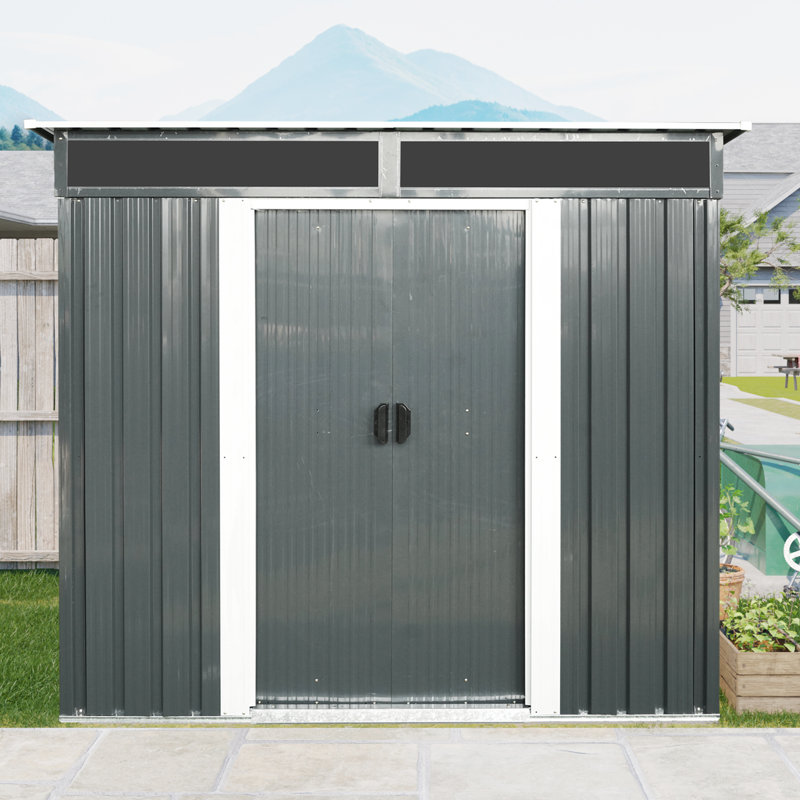 Spacious 6 X 5Ft Outdoor Metal Storage Unit With Transparent Plate & Protection - For Garden 6Ft Shed Lockable Doors - Material Tools