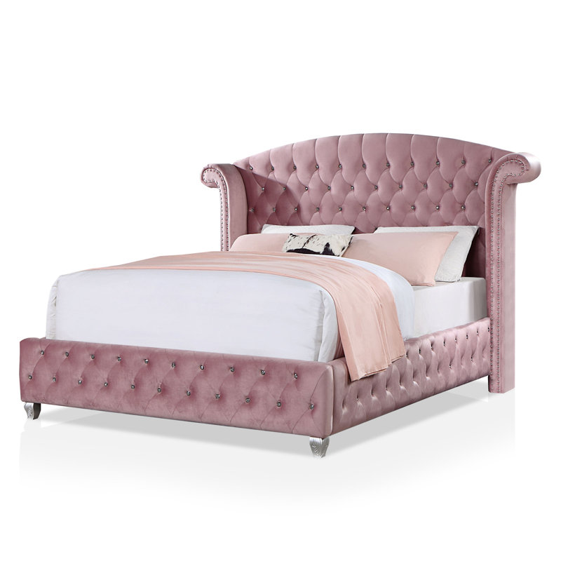 Waldschmidt Upholstered Wingback Bed, Queen, Pink
