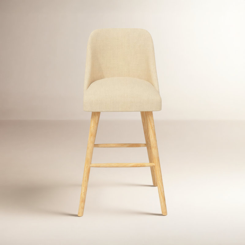 Tabouret Gallie, Tabouret de bar (siège d'une hauteur de 31 po), Bois naturel, Lin classique Lin classique