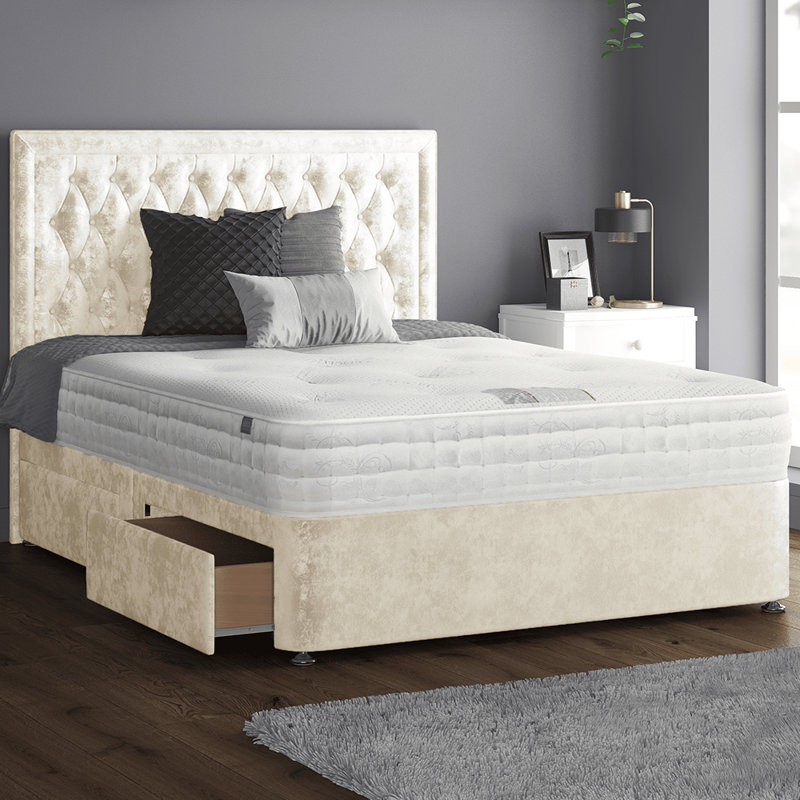 Gallego Upholstered Divan Bed, Single (3'), Cream, 2 Left Drawers