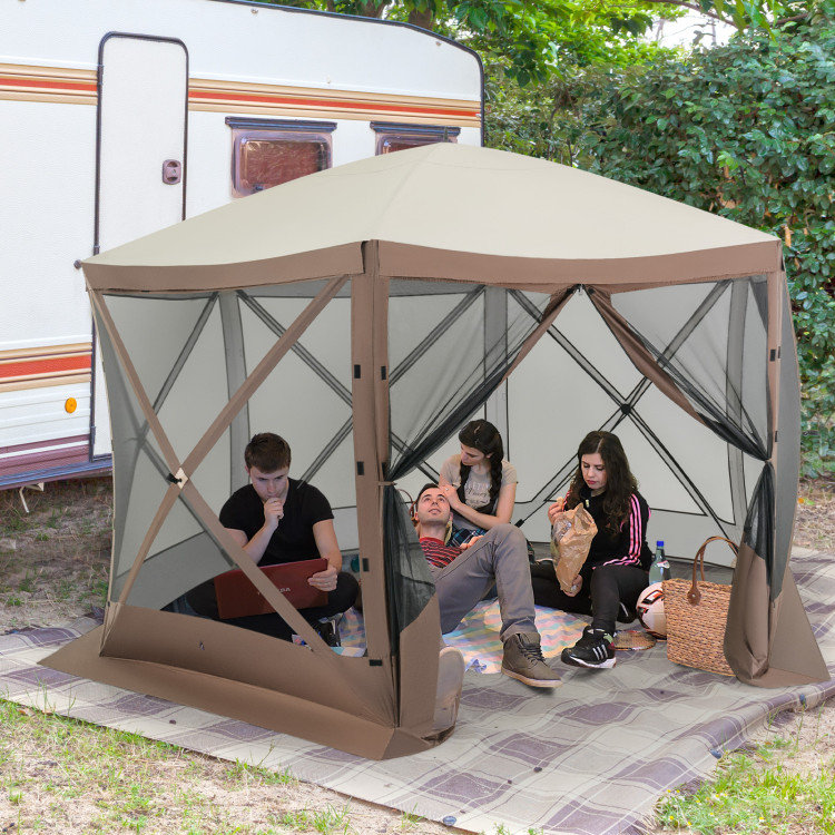 Pop-up Gazebo 6-sided Instant Setup Screen House Hub Tent with Mesh Netting Walls