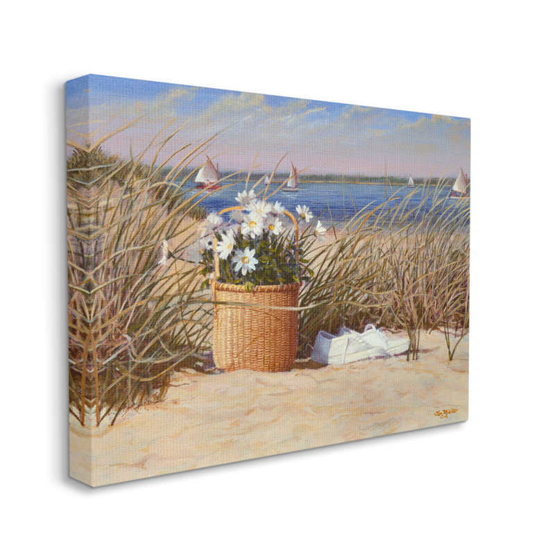 "Coastal Flower Blossom Basket Windblown Beach Grass", art mural par Tom Mielko, H 16 po x l 20 po x P 1,5 po, Toile tendue