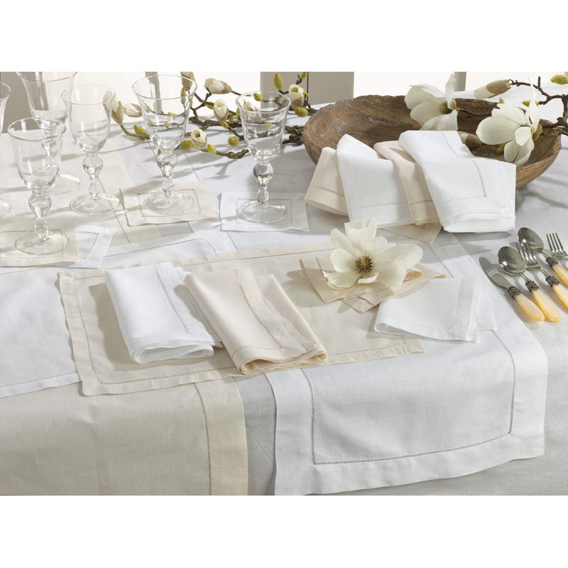 Ensemble de 4 serviettes de table en coton et lin classique, L 6 po x L 6 po, Blanc