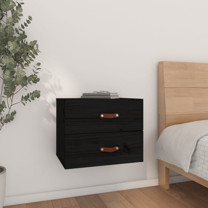 Kareema 50cm W Solid Wood Bedside Table, Black