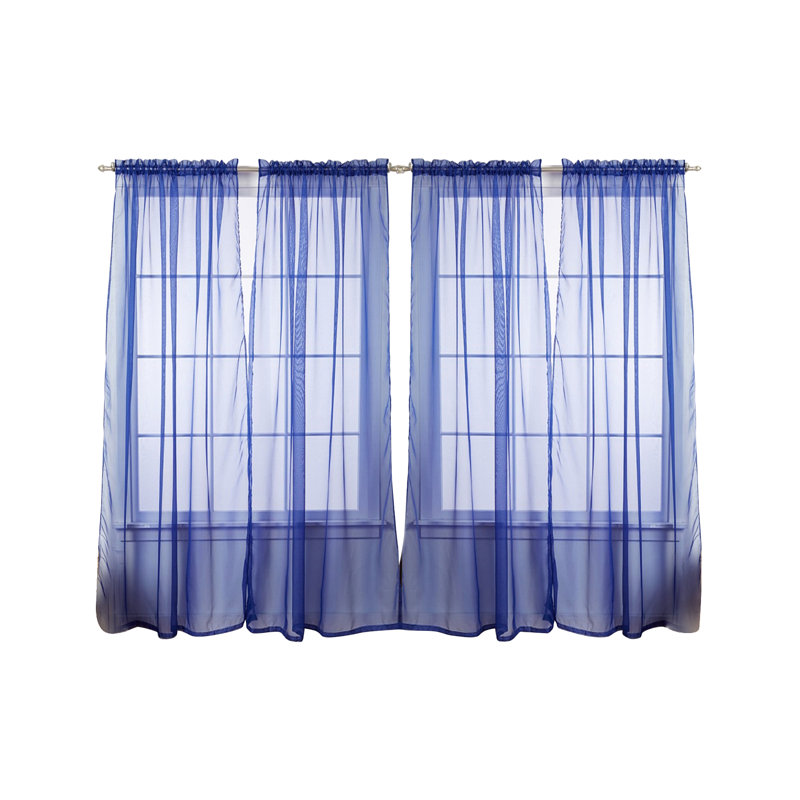 Panneaux de rideaux transparents de couleur unie avec passe-tringle, Bleu marine