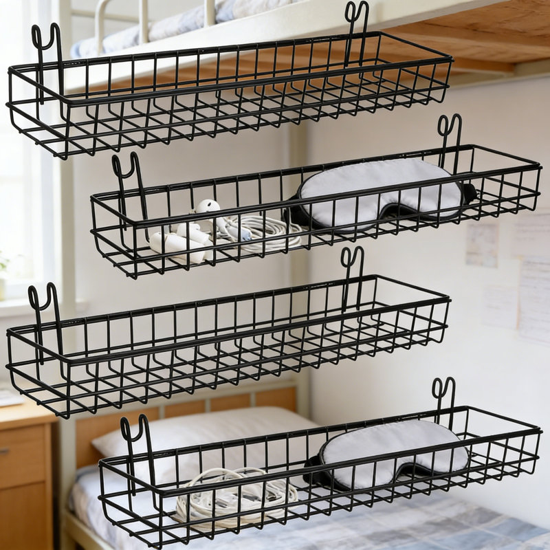 Paniers muraux à grille métallique avec crochets, tablettes de rangement suspendues en fil métallique pour la cuisine, la salle de bain, le bureau, conception en maille ventilée multifonctionnelle