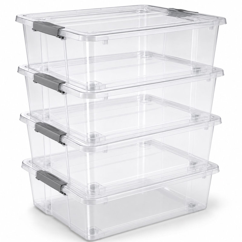 Ensemble de 4 bacs de rangement transparents Sorbus avec couvercles et poignées, capacité de 40 pte, Ensemble de 4