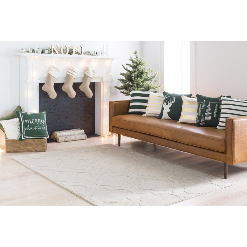 Green and White Striped Cotton Christmas Throw Pillow Set