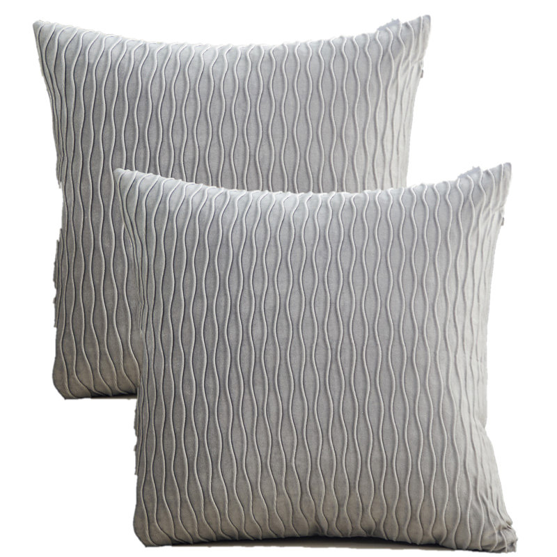 Velvet wave I Square Velvet Pillow Cover, Light Gray