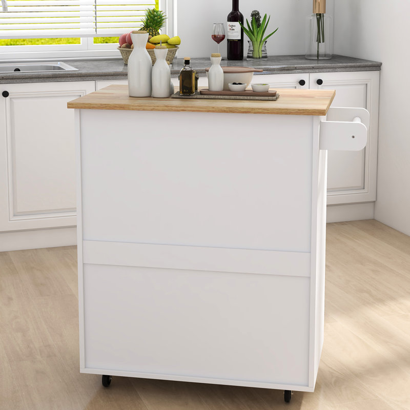 Îlot de cuisine blanc avec tablettes réglables, plateau en bois d'hévéa massif et chariot multifonctionnel de stabilité, fabrication stable, tiroir, portes doubles, comptoir
