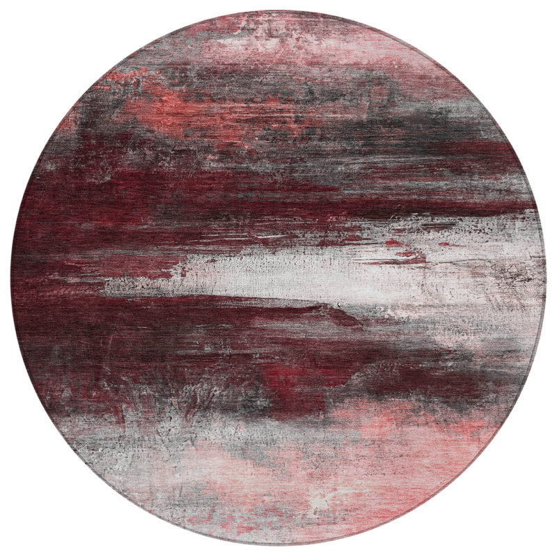 Machine Washable Indoor/Outdoor Xhevrie Merlot Rug, Round 8'