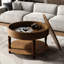 Table basse de salon, forme ronde de 31,5 po, double fonction de rangement, compartiment caché, base, glissières réglables, assemblage facile, noyer laqué