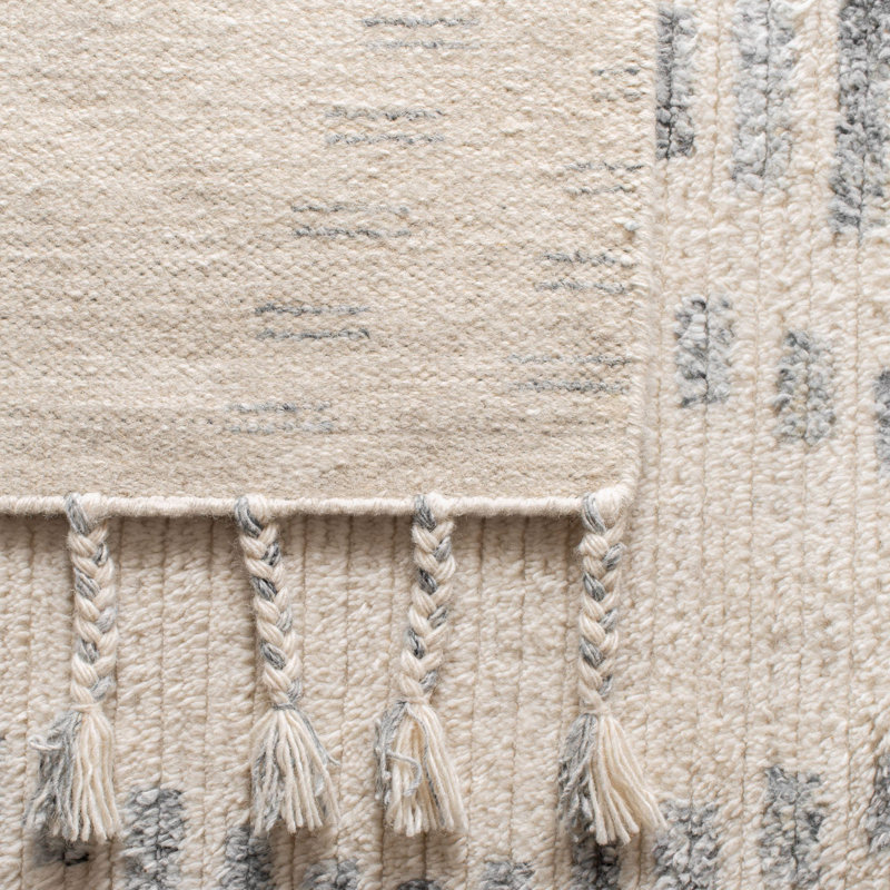 Powell Hand Knotted Wool Viscose Geometric Rug in Ivory/Gray, Rectangle 5' x 8'
