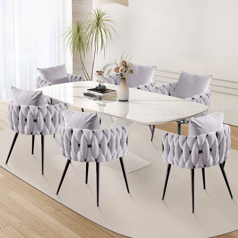 Chaise avec accoudoirs en velours Lazarre, Ivoire