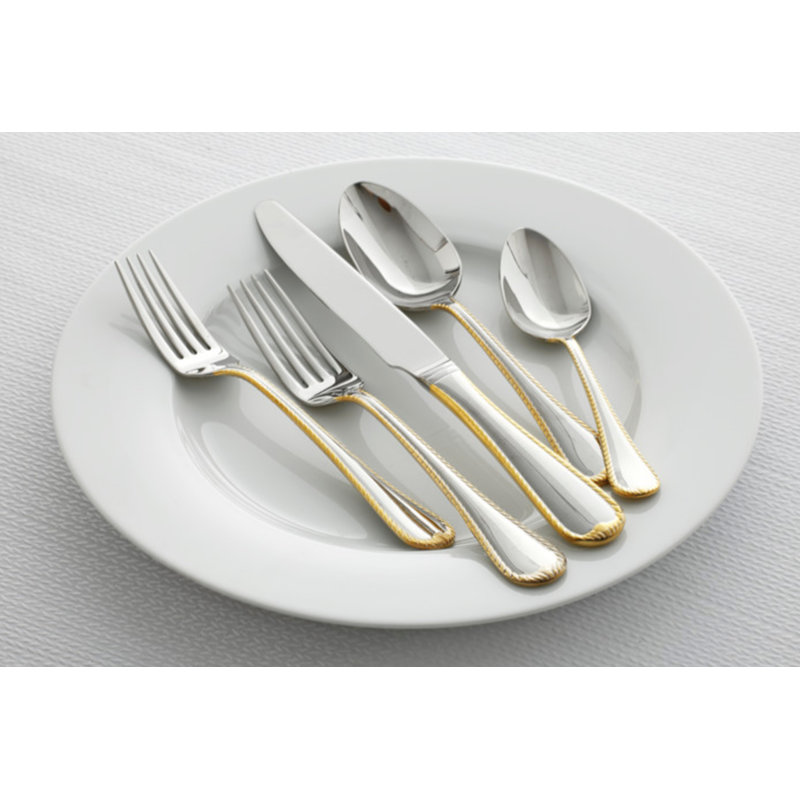 Mikasa Cameo Gold 65-Piece 18/10 Stainless Steel Flatware Set, Service for 12