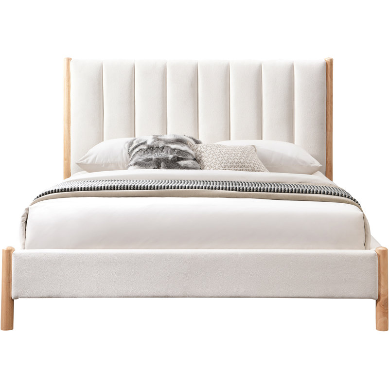 Lit à panneau tapissier Gasaway, Tissu de polyester crème, Grand