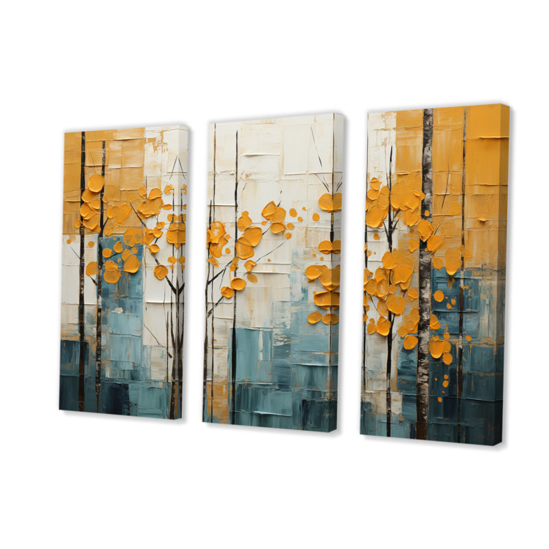 «Bold Yellow and Gray Forest III», ensemble de décorations murales forêt, H 32 po x l 48 po x P 1 po