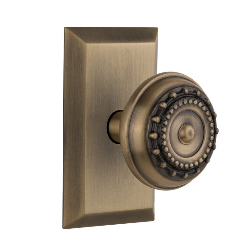 Poignée de porte Studio Plate avec Meadows, Laiton antique