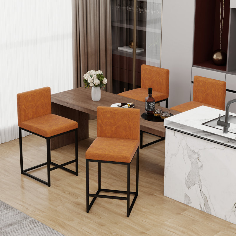 Modern Bar Stools With Back,Upholstered Counter Height Bar Stools Without Handlec Bar Chairs (Set Of 6)