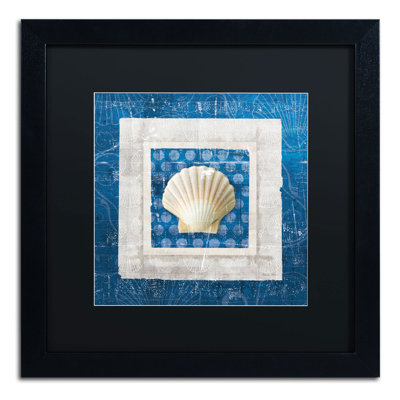 'Sea Shell III on Blue' by Belinda Aldrich Framed Graphic Art