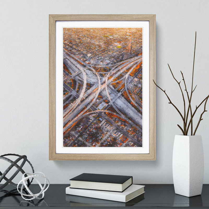 Highways of Los Angeles - Picture Frame Painting Print, 45cm H x 33cm W x 2cm D, Oak Framed