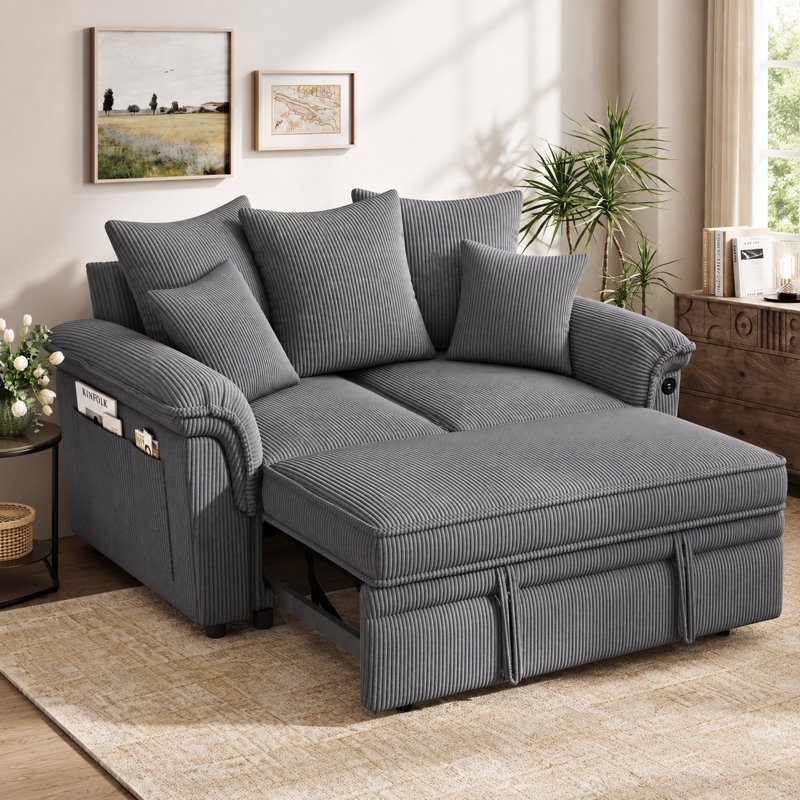   Canapé-lit escamotable modulaire rembourré avec recharge USB et poches latérales Felipe, H 37,5 po x l 62 po x P 56 po